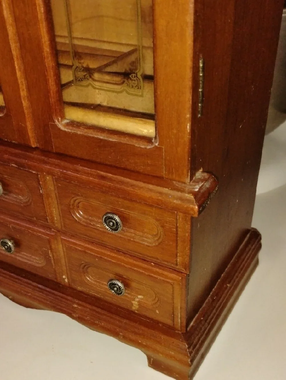 Vintage Wood Jewelry Armoire- Dresser Top Style TLC 12.5 L X 5.5 W X 17.5 H